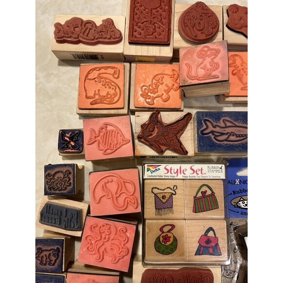99+ Mixed Lot Wooden Block Ink Stamps Cats Christmas Fish Animals Arts Crafts - Picture 7 of 13